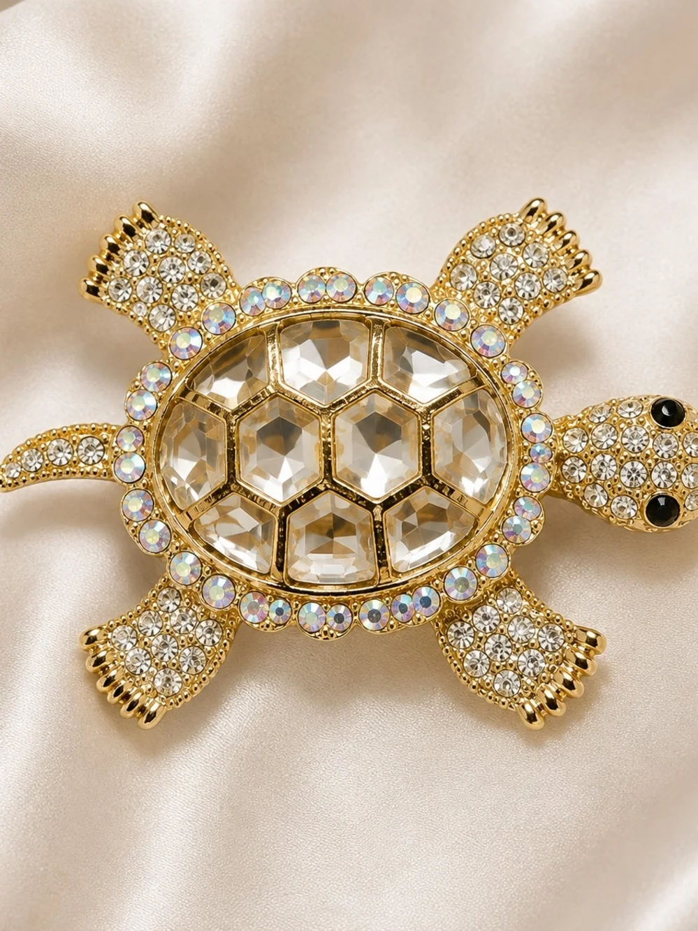 Blossom Crystal Turtle Brooch - Gold or Silver